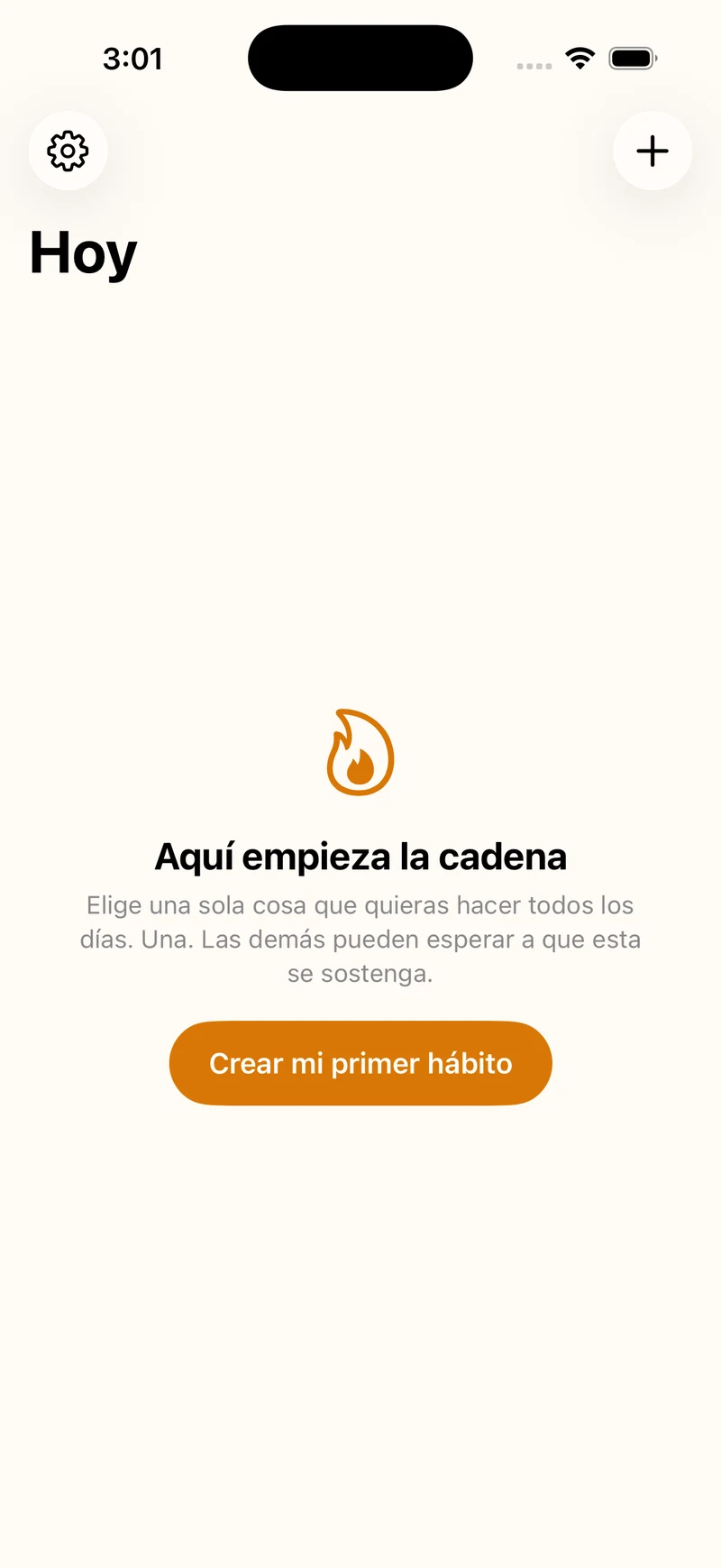 Lista de hábitos recién empezada en Rachas